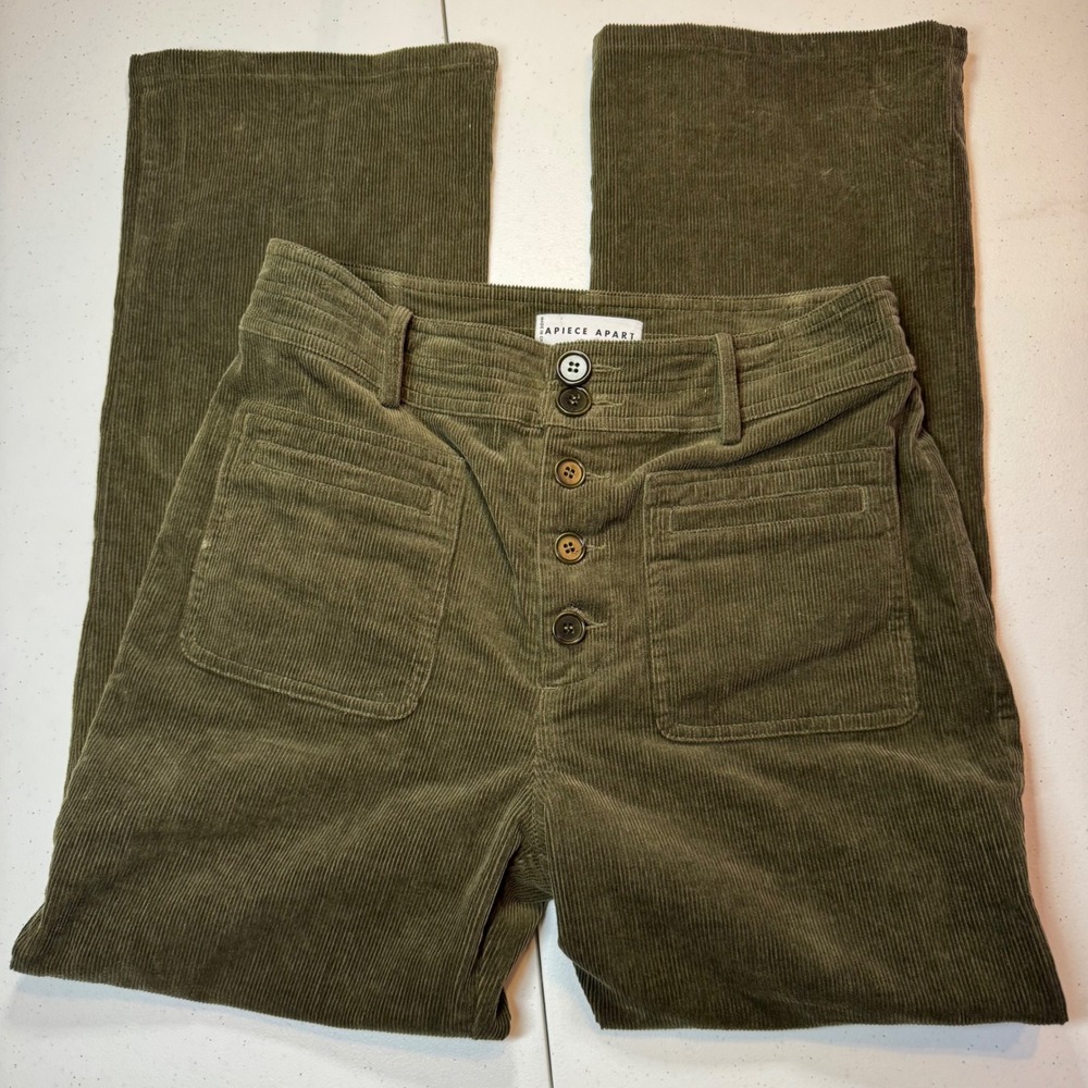 APIECE APART Slim Martson Corduroy Pants High Waisted Olive Green Sz 4 Academia